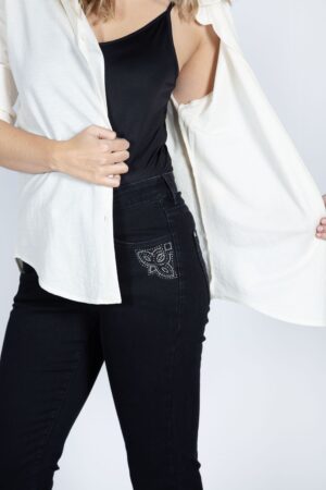 Flare negro con detalle de strass. Mod.301