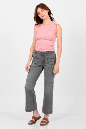 Vaquero Flare bolsillos de pantalón parches botón Mod-607