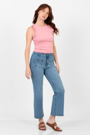 Vaquero Flare bolsillos de pantalón parches botón Mod-607